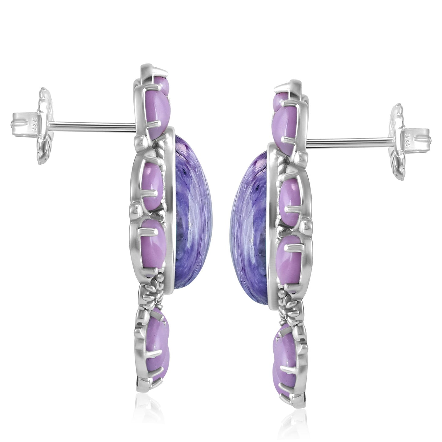 EXCLUSIVELY OURS! Sterling Silver Charoite and Phosphosiderite Trillion, Pear and Oval Stud Earrings