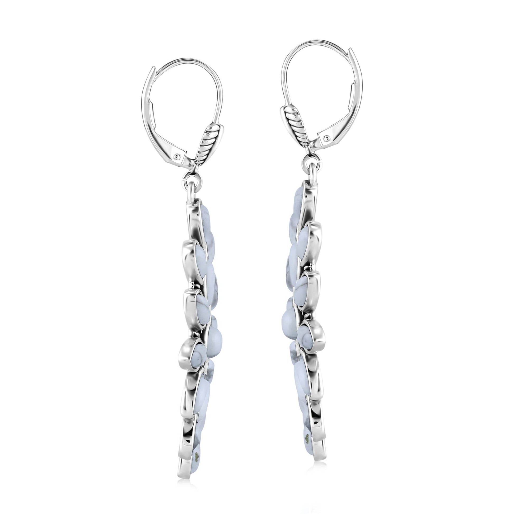 Sterling Silver White Howlite Cluster Dangle Earrings