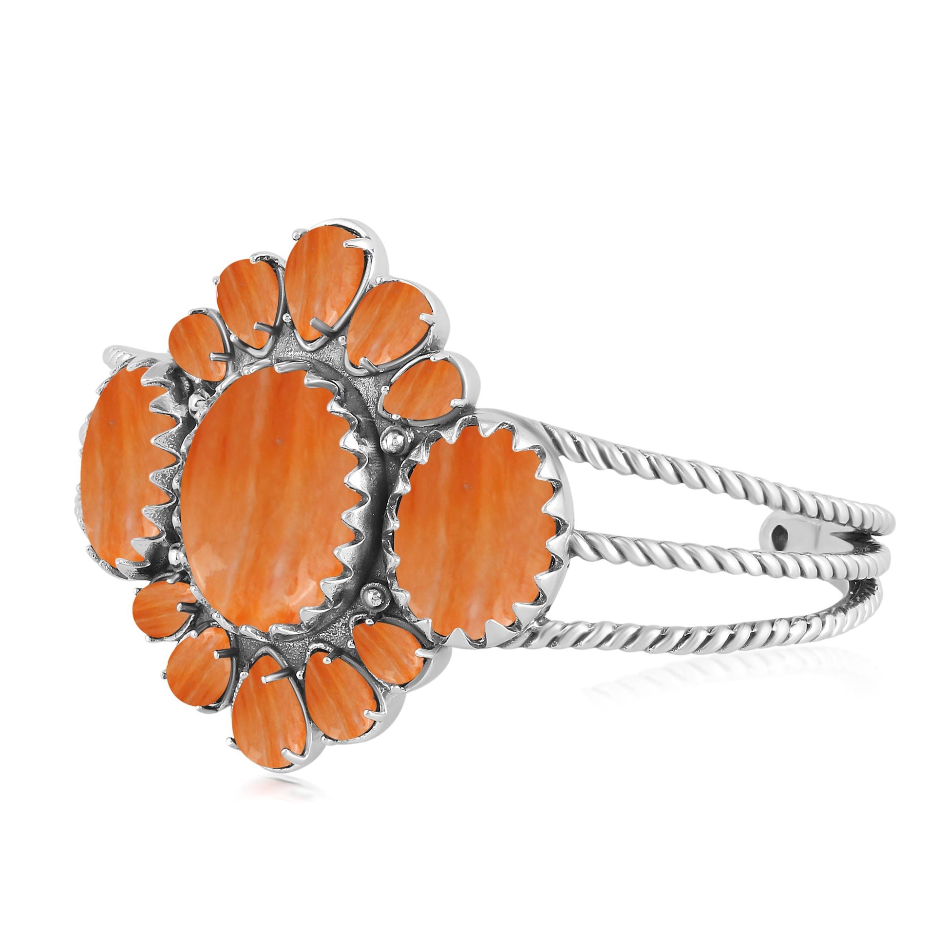 EXCLUSIVELY OURS! Sterling Silver Oval and Pear Orange Spiny Oyster Cuff Bracelet