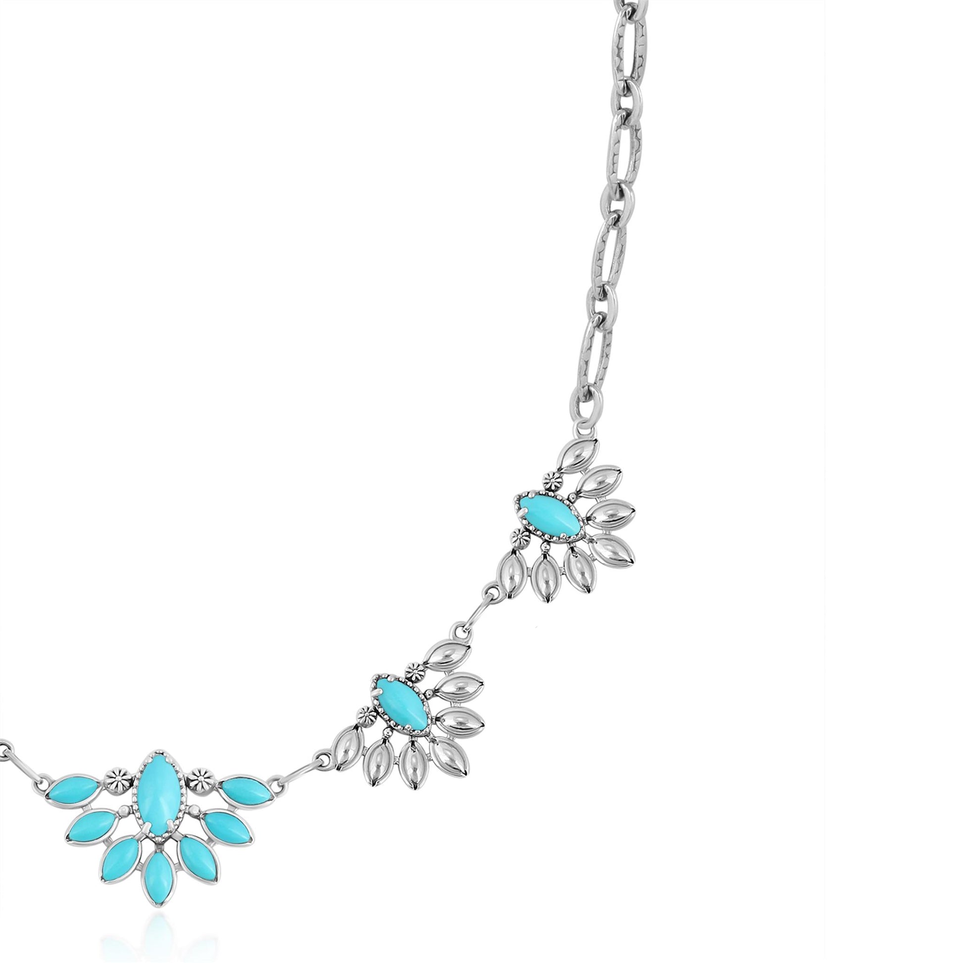 Sterling Silver Sleeping Beauty Turquoise Marquise Station Necklace