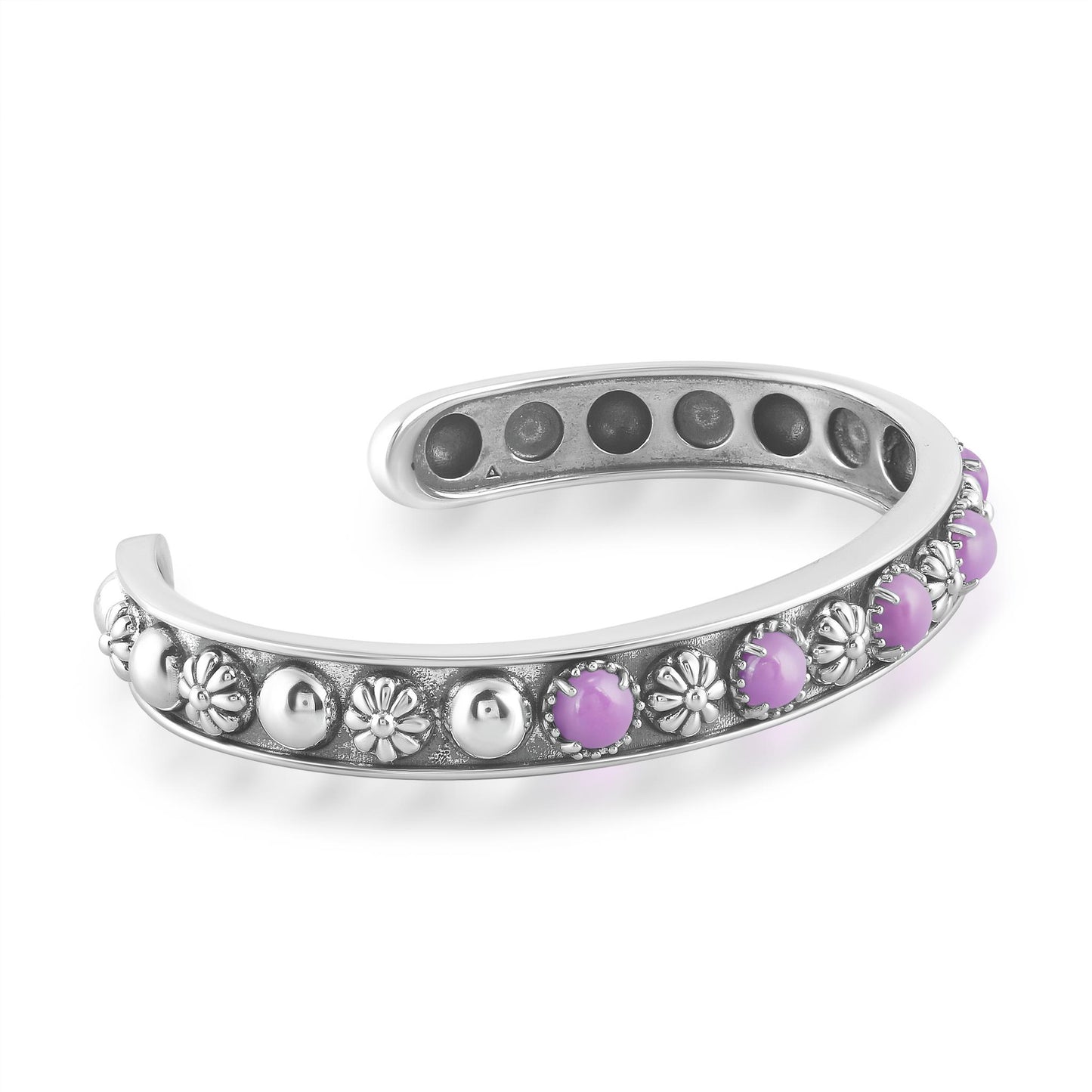 Sterling Silver Phosphosiderite Concha Flower Narrow Cuff Bracelet