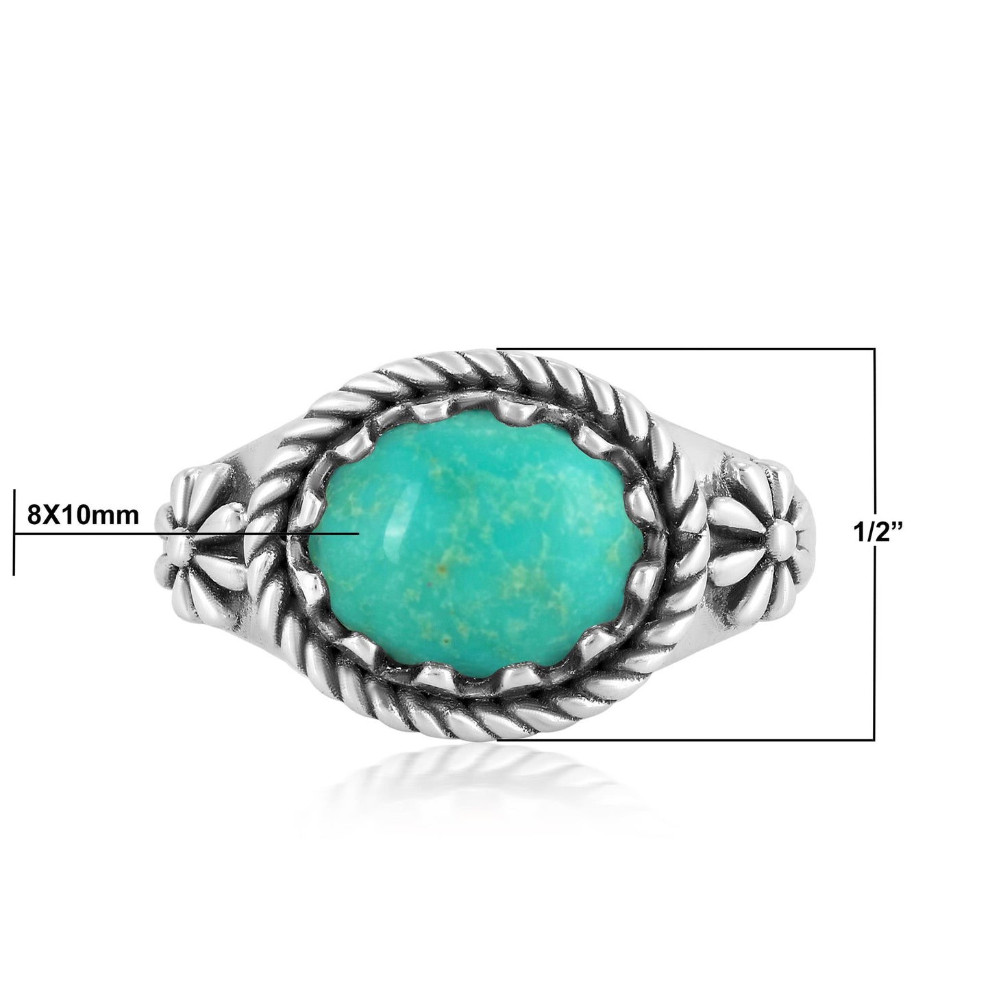 Sterling Silver Green Turquoise East West Ring