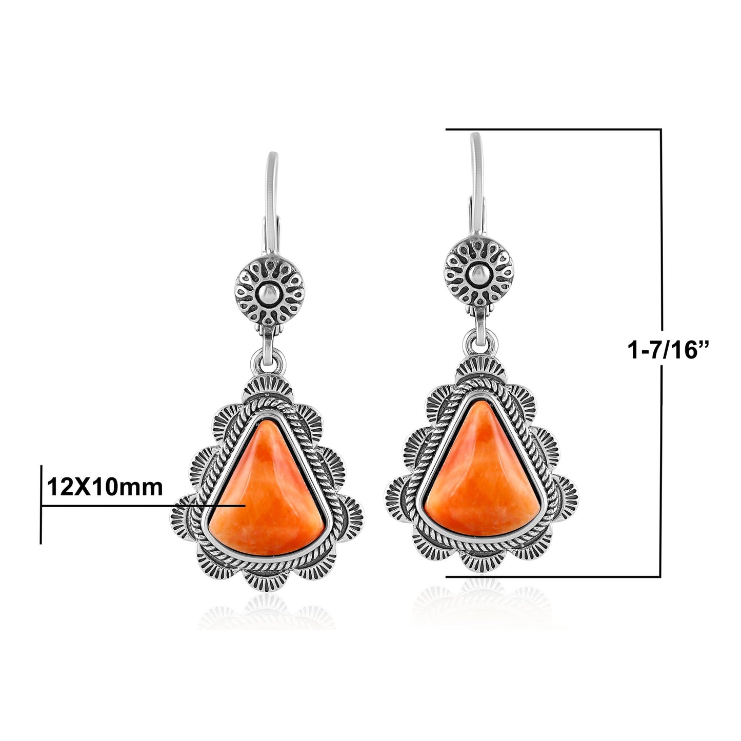 LIMITED EDITION! Sterling Silver Orange Spiny Oyster Scalloped Triangle Cut Dangle Earrings