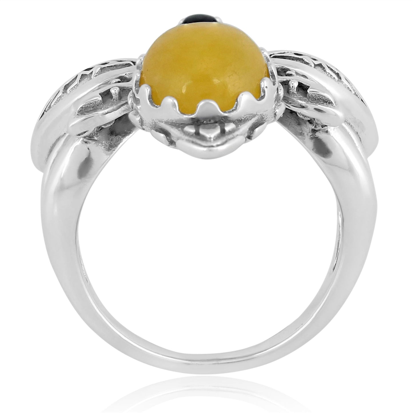 Sterling Silver Yellow Quartz Black Onyx Bumblebee Ring