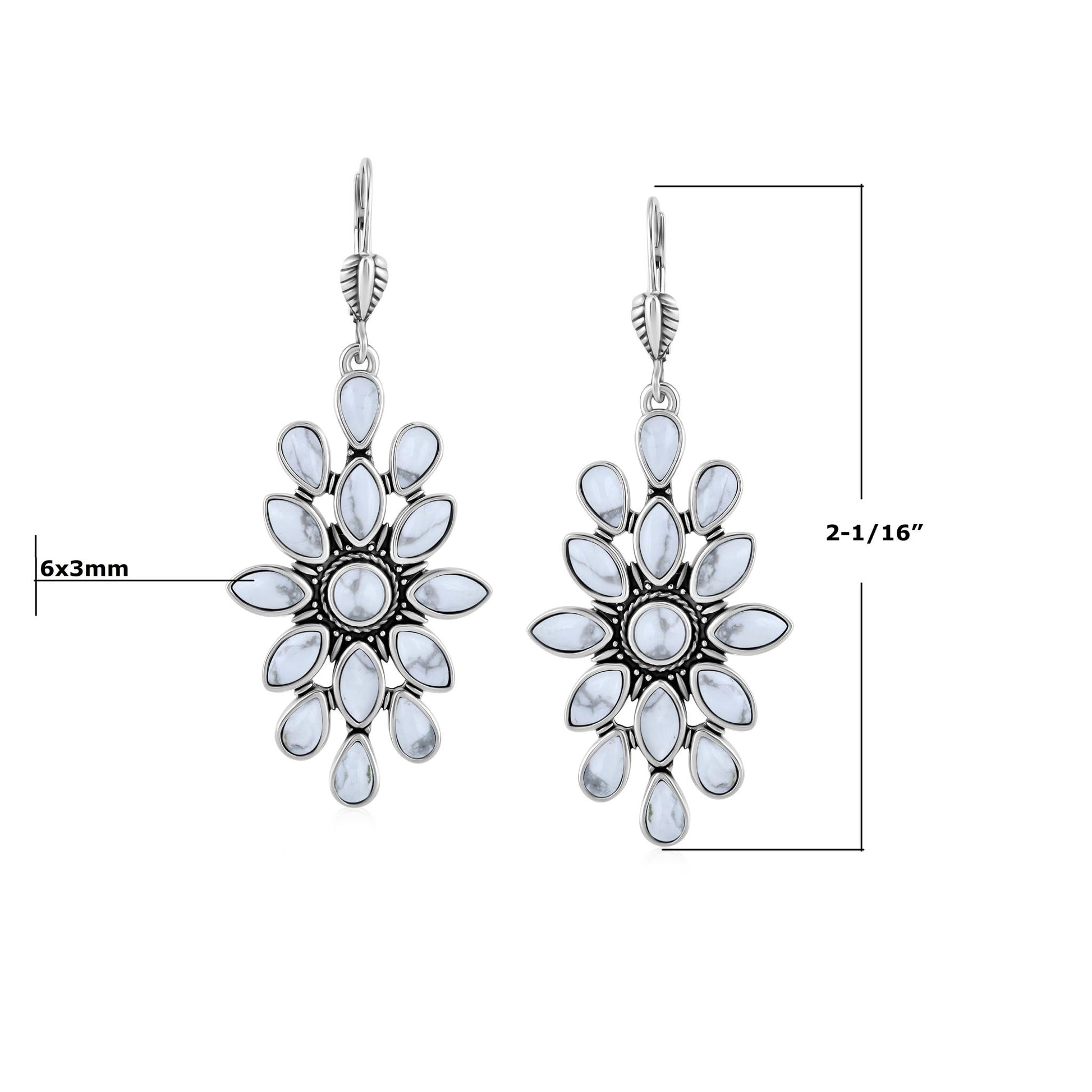 Sterling Silver White Howlite Cluster Dangle Earrings