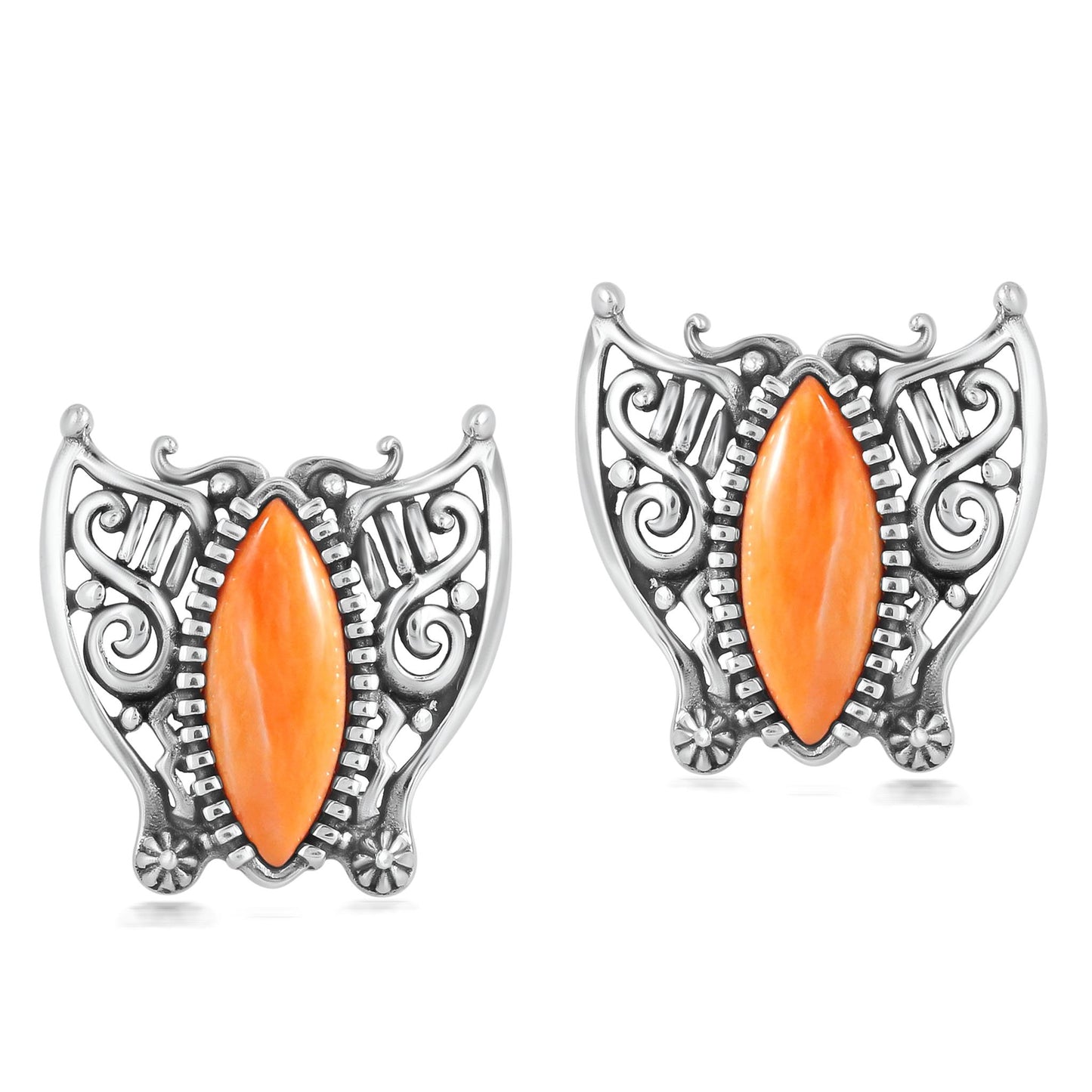 Sterling Silver Orange Spiny Oyster Butterfly Stud Earrings