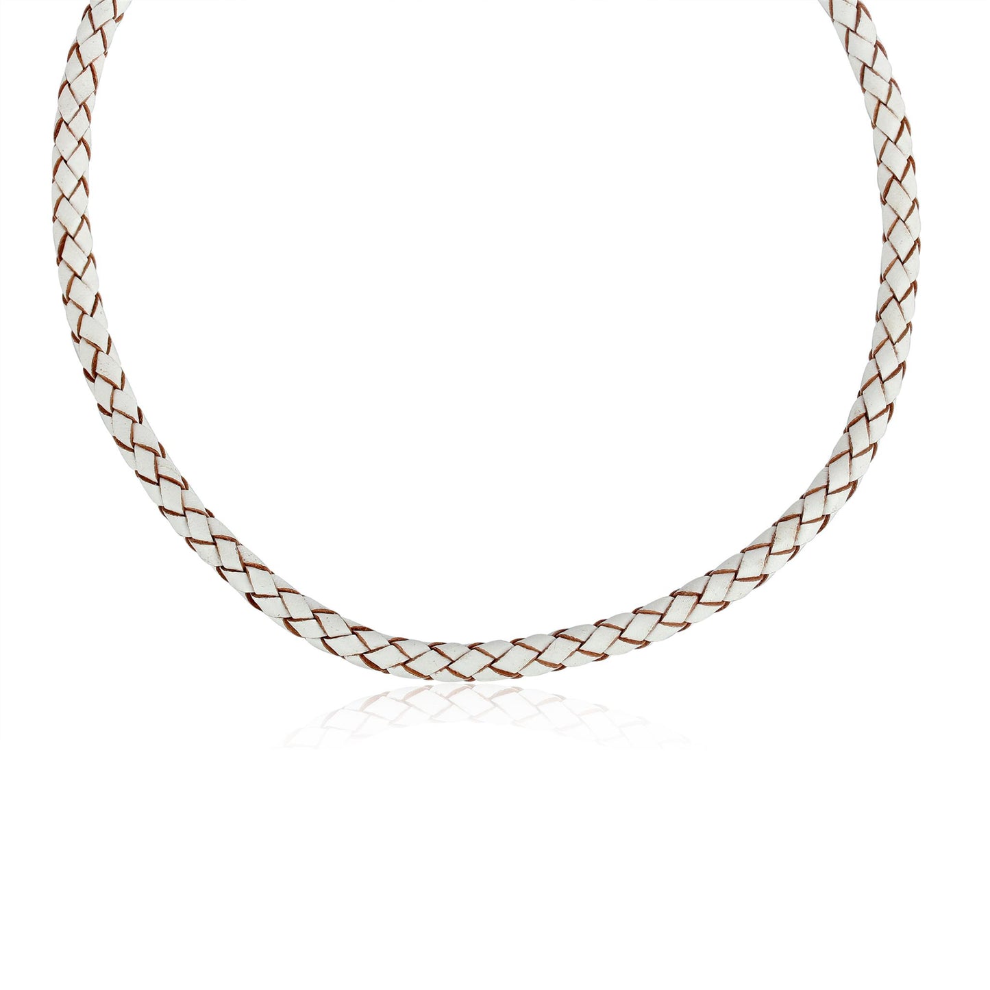 Sterling Silver Braided White Leather Toggle Necklace