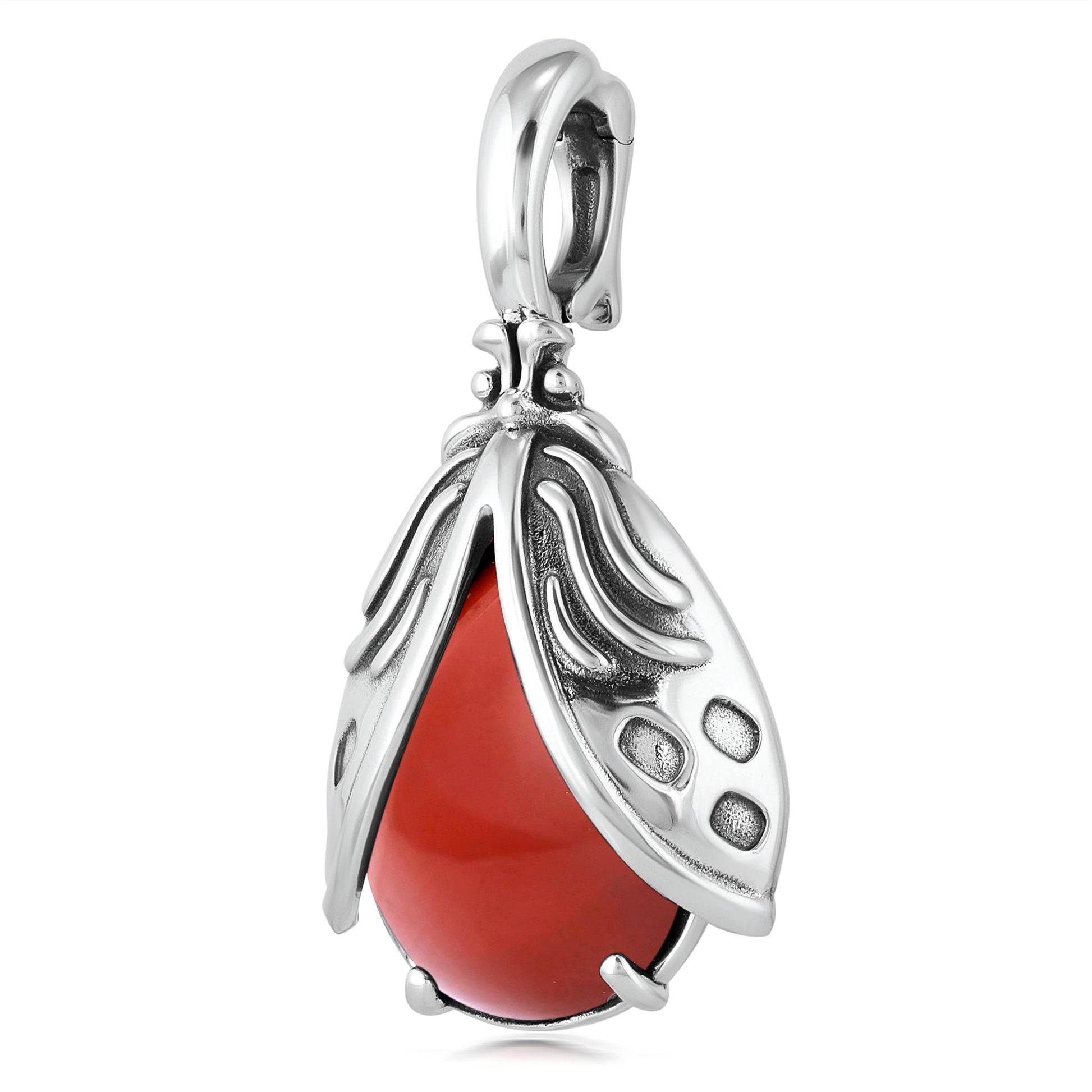 Sterling Silver Red Jasper Ladybug Pendant Enhancer