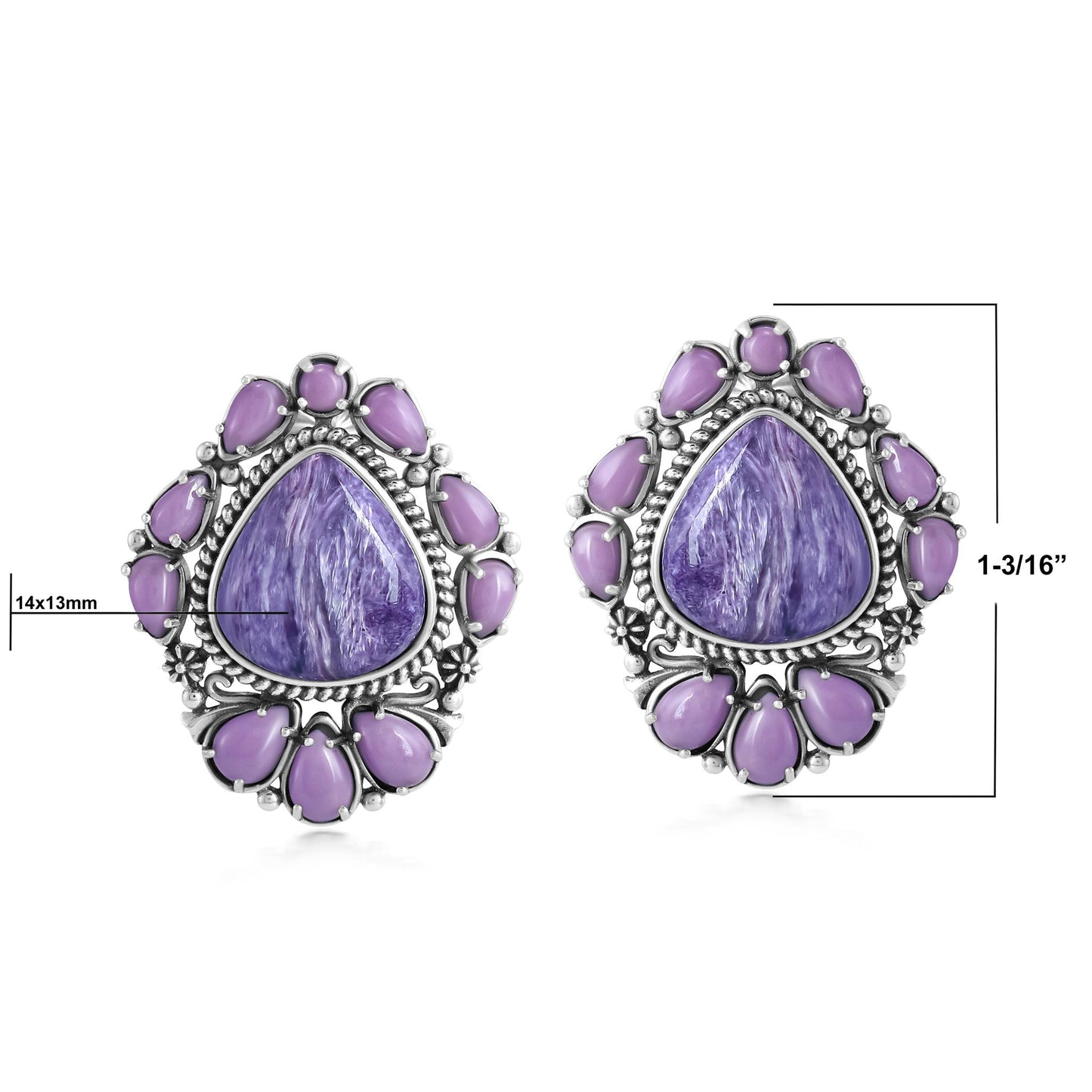 EXCLUSIVELY OURS! Sterling Silver Charoite and Phosphosiderite Trillion, Pear and Oval Stud Earrings