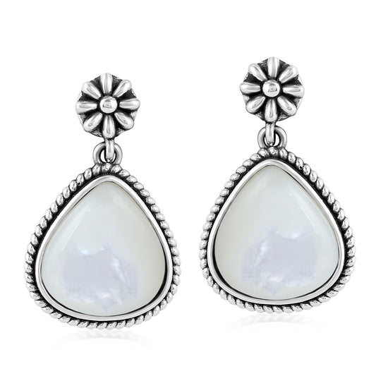Sterling Silver White Mother of Pearl Trillion Cut Post Earrings