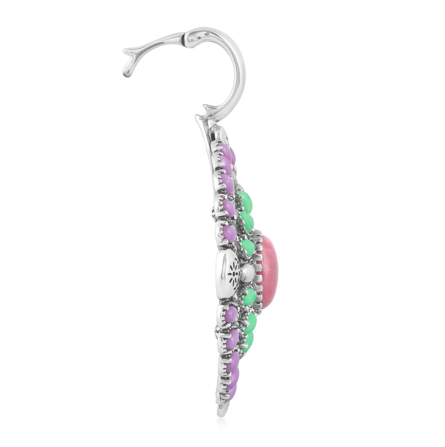 Sterling Silver Rhodonite, Variscite, Phosphosiderite Oval Floral Cluster Pendant Enhancer