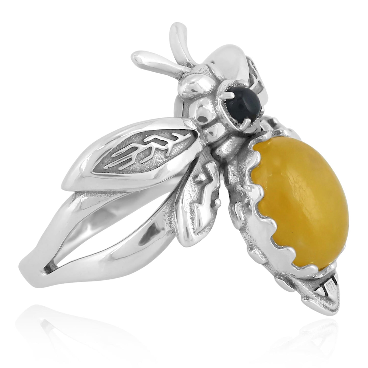 Sterling Silver Yellow Quartz Black Onyx Bumblebee Ring
