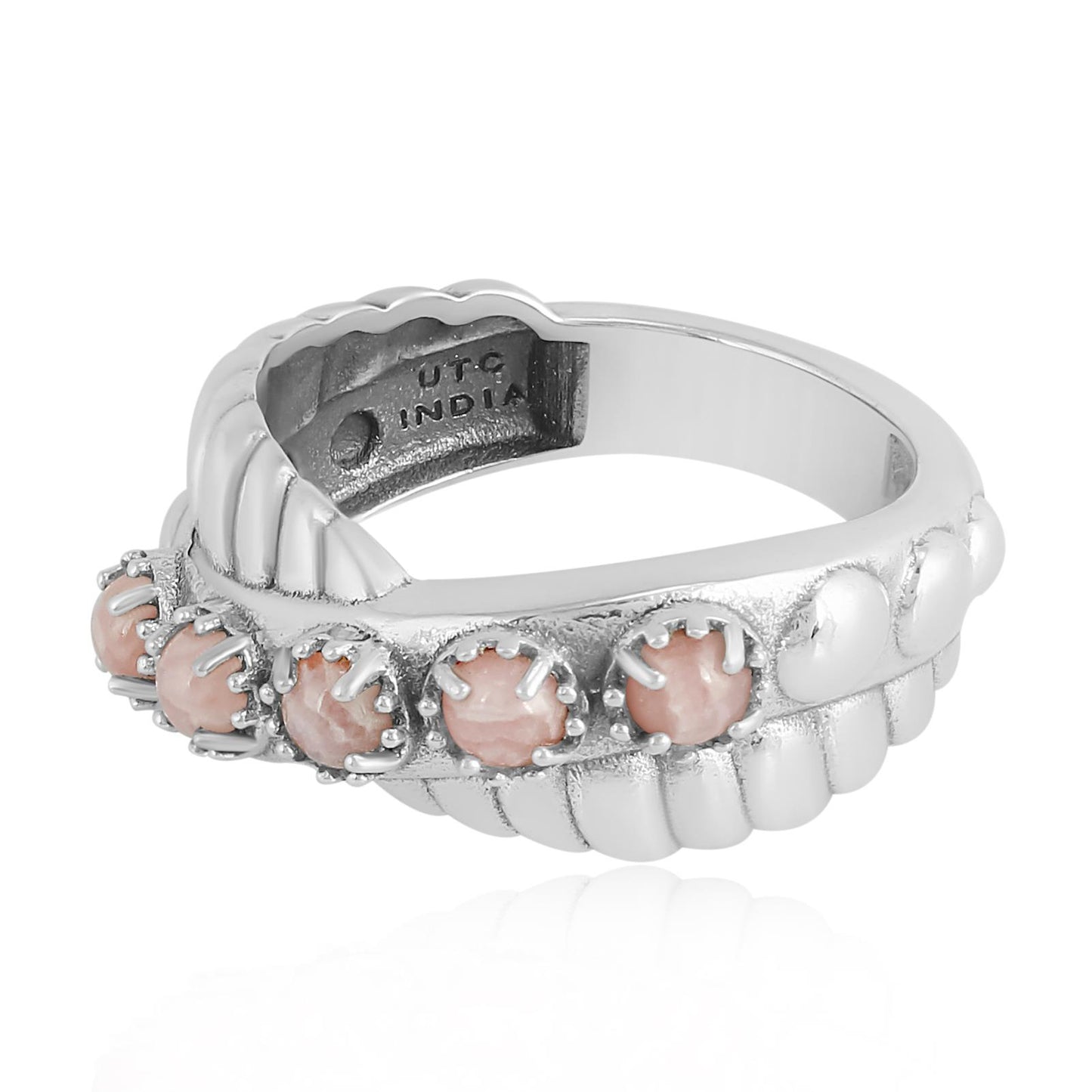 Sterling Silver Rhodochrosite Twist Band Ring