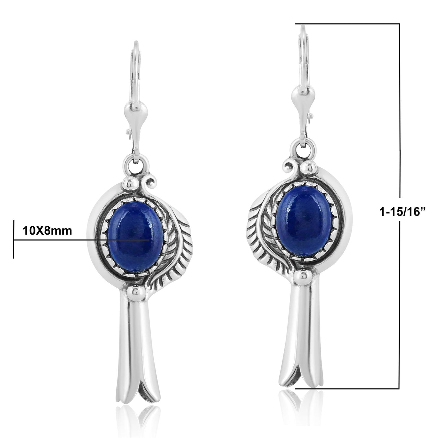 EXCLUSIVELY OURS! Sterling Silver Lapis Leaf and Squash Blossom Design Dangle Earrings