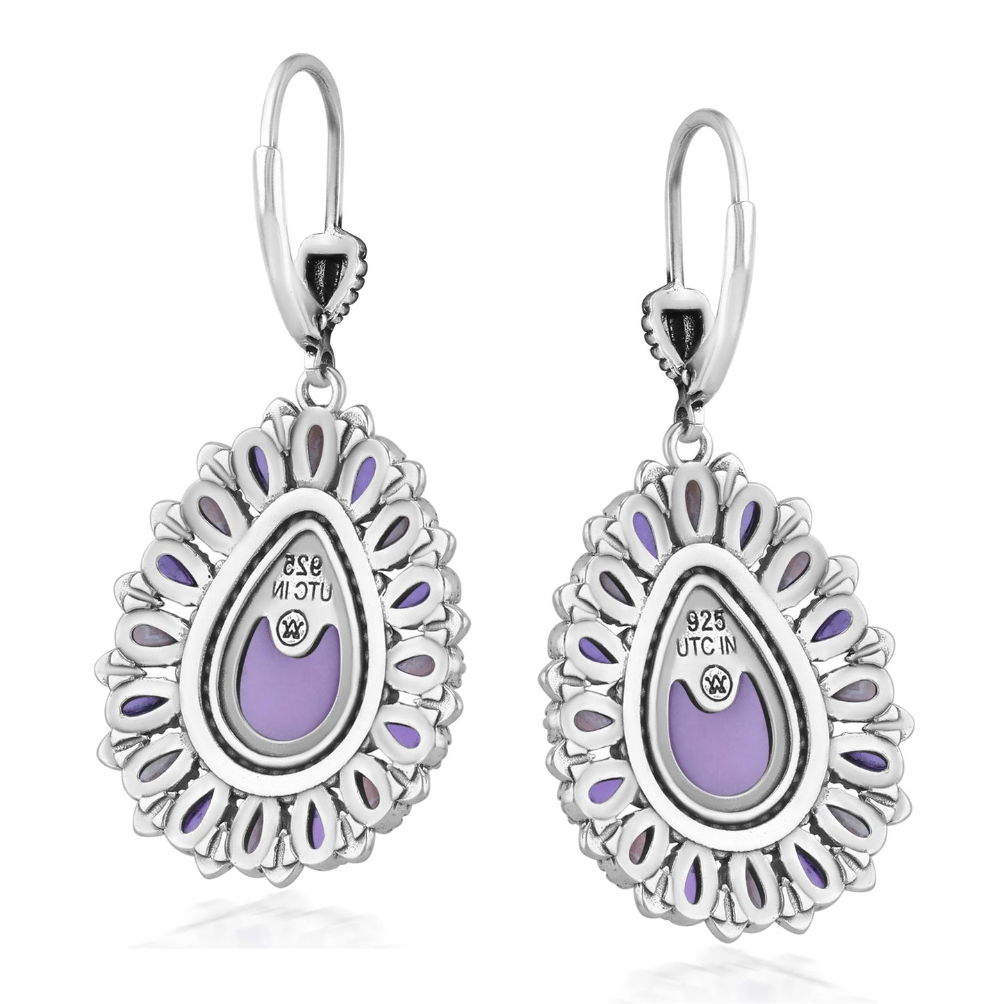 Sterling Silver Phosphosiderite, Rhodochrosite, and Amethyst Cluster Pear Shaped Dangle Earrings