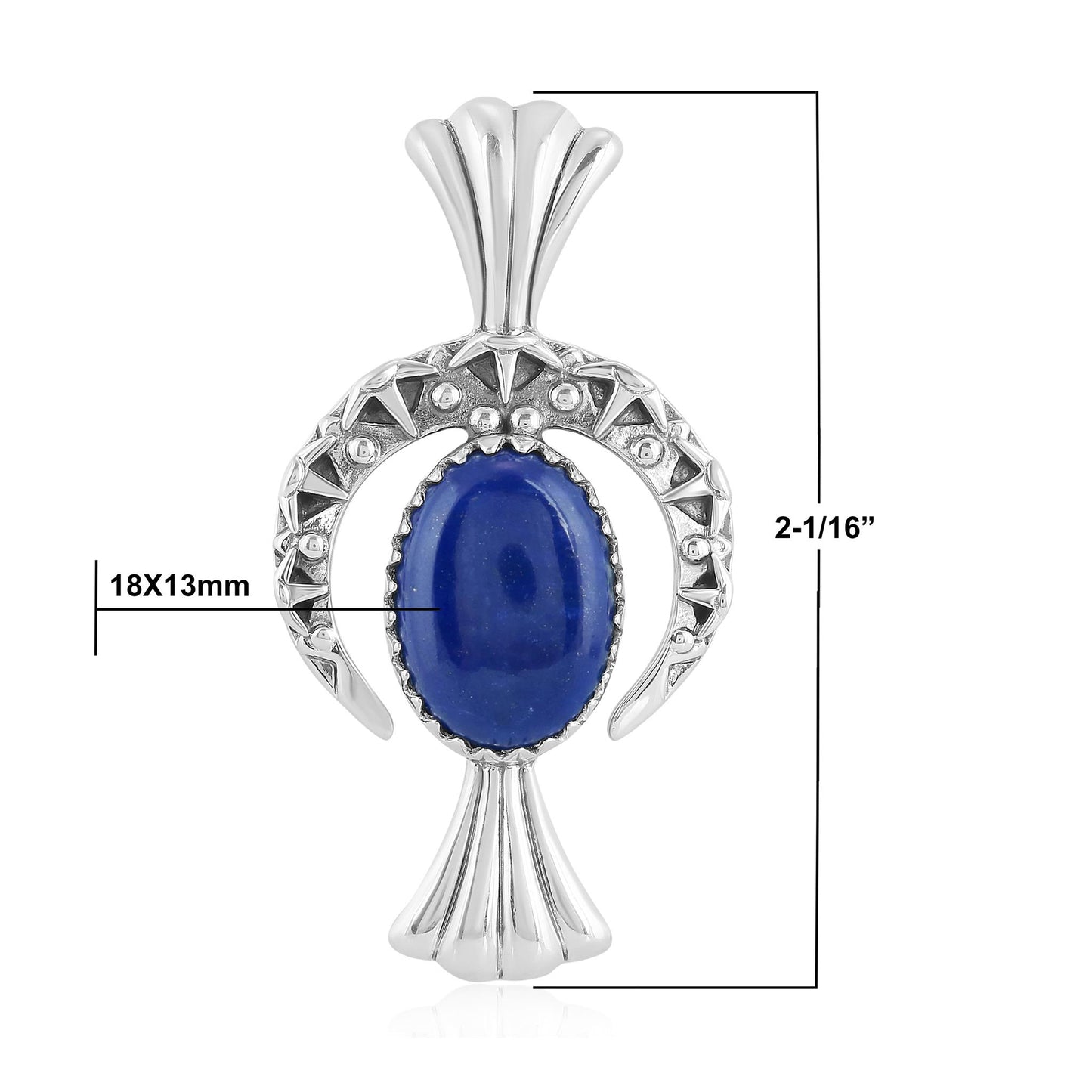 EXCLUSIVELY OURS! Sterling Silver Lapis Fritz Casuse Squash Blossom Naja Crescent Moon Pendant Enhancer