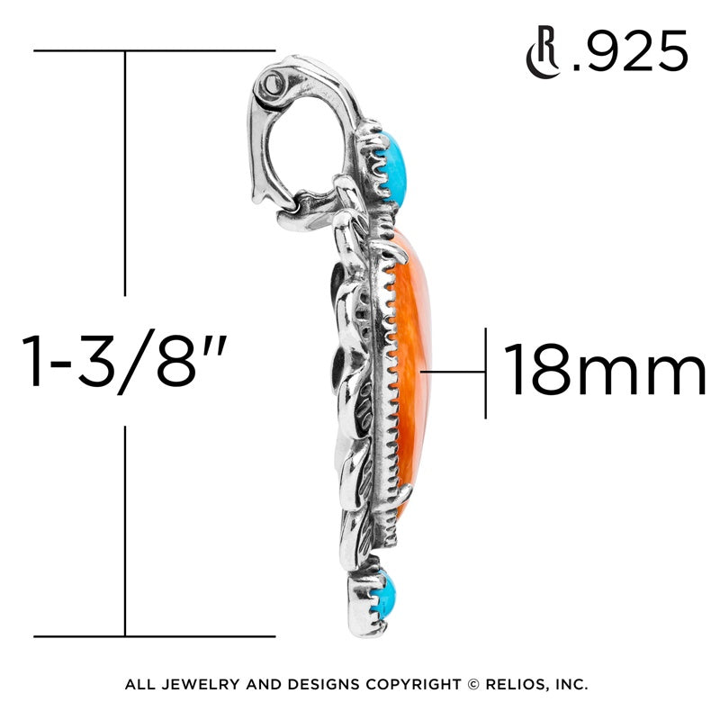 Sterling Silver Orange Spiny Oyster and Sleeping Beauty Turquoise Heart Pendant Enhancer