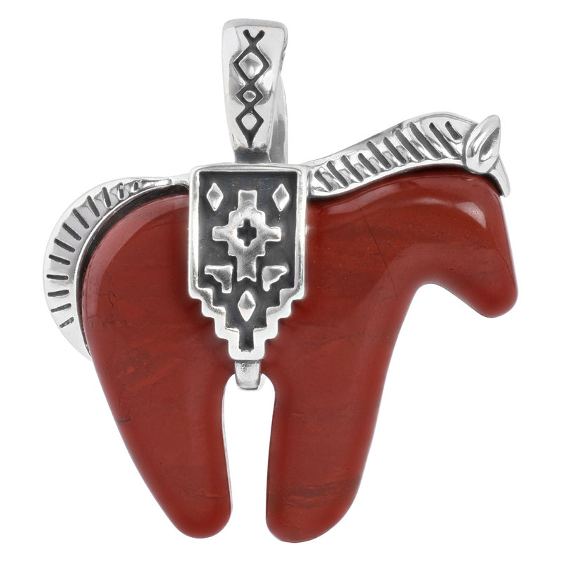 Sterling Silver Red Jasper Gemstone Spirit Horse Pendant Enhancer