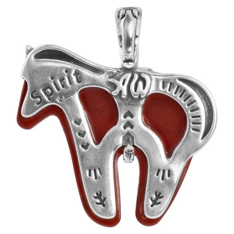 Sterling Silver Red Jasper Gemstone Spirit Horse Pendant Enhancer