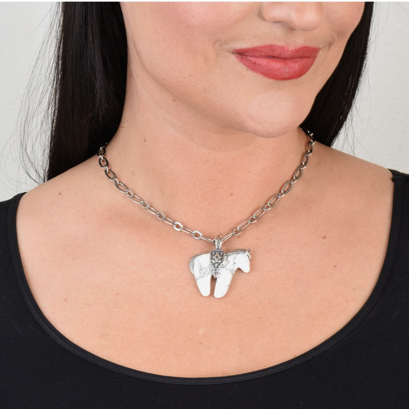 Sterling Silver White Howlite Spirit Horse Pendant Enhancer