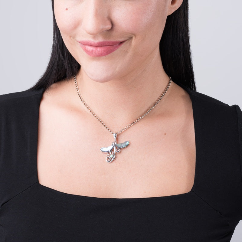 Sterling Silver Abalone Shell and Green Variscite Fritz Casuse Dragonfly Pendant Enhancer