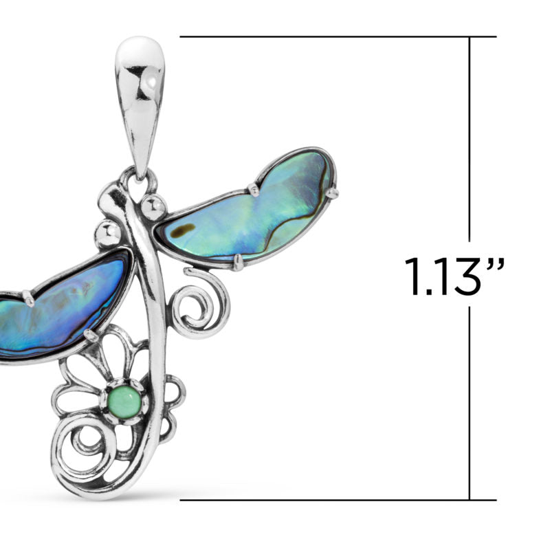Sterling Silver Abalone Shell and Green Variscite Fritz Casuse Dragonfly Pendant Enhancer