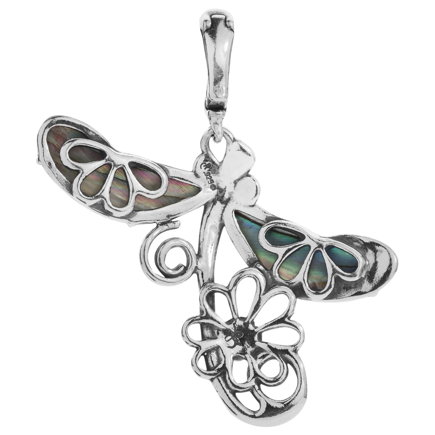 Sterling Silver Abalone Shell and Green Variscite Fritz Casuse Dragonfly Pendant Enhancer