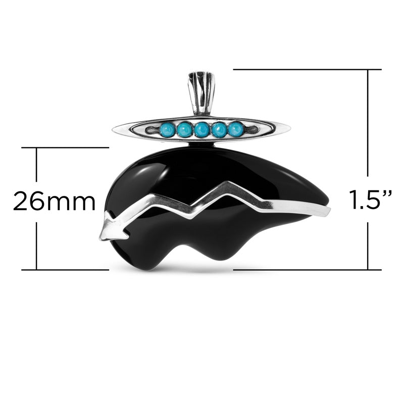 Sterling Silver Blue Turquoise, Black Agate Bear Shaped Pendant Enhancer
