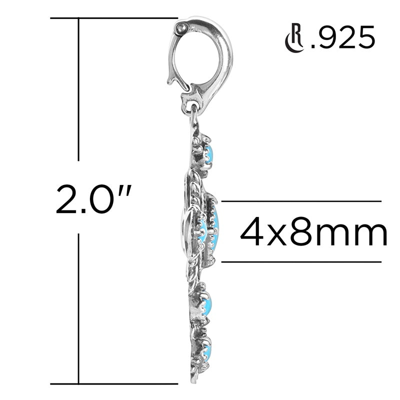 Sterling Silver Sleeping Beauty Blue Turquoise Gemstone Cross Pendant Enhancer