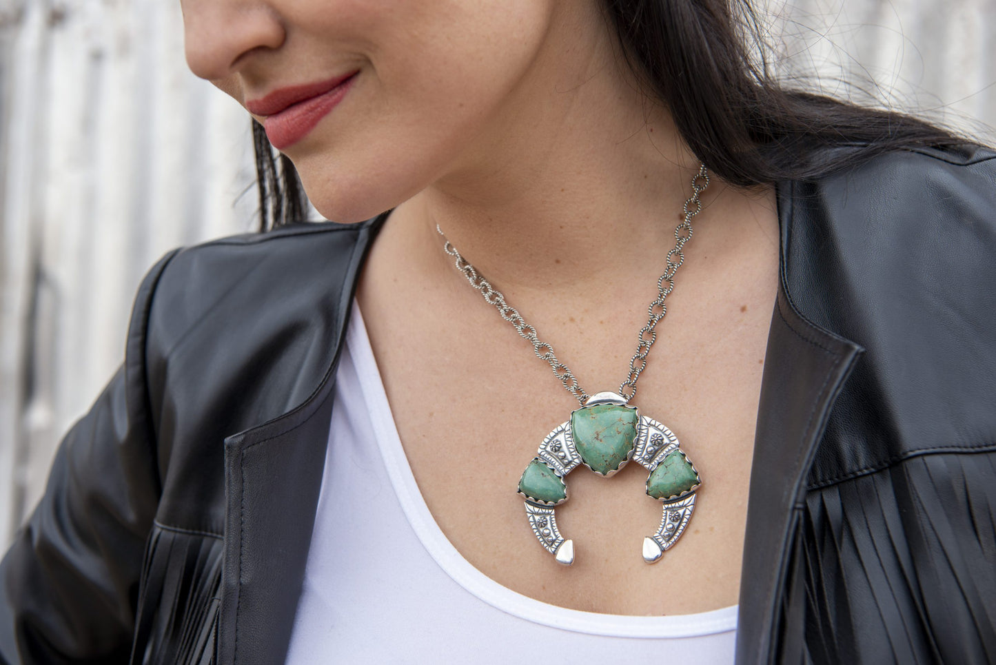 Sterling Silver Green Turquoise Arrowhead Naja Pendant Enhancer