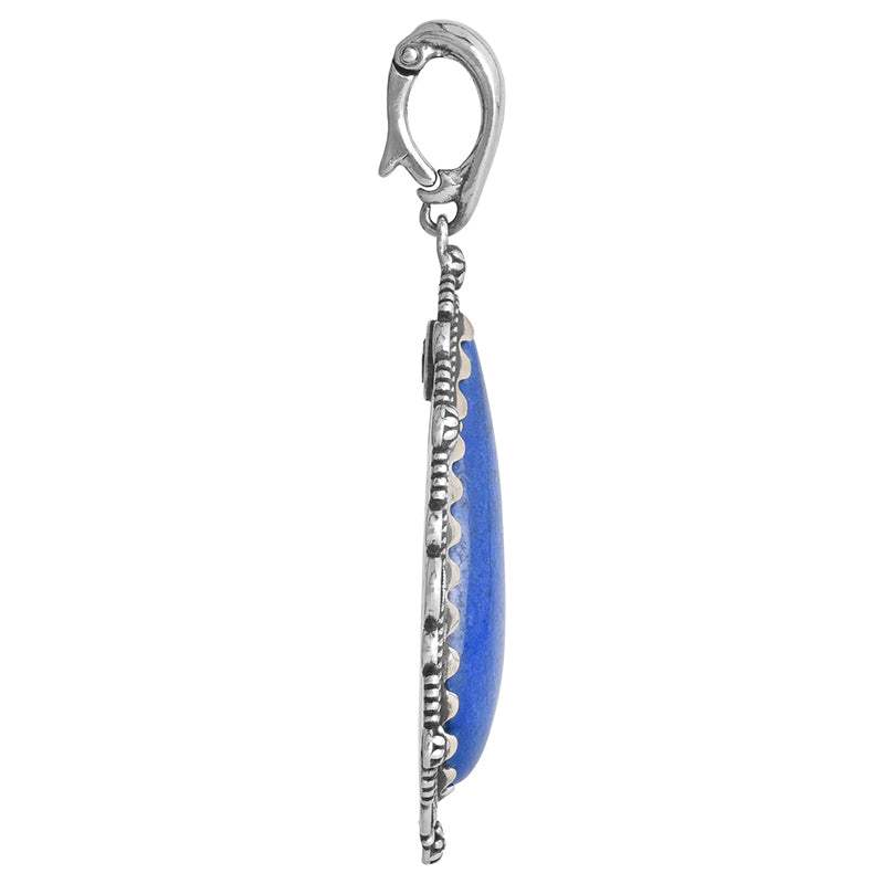 Sterling Silver Lapis Gemstone Teardrop Bordered Design Pendant Enhancer
