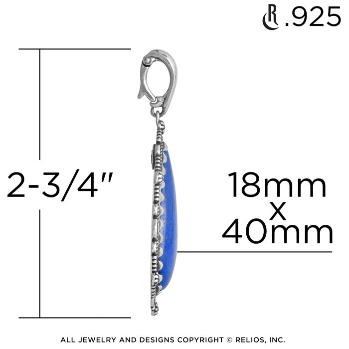 Sterling Silver Lapis Gemstone Teardrop Bordered Design Pendant Enhancer