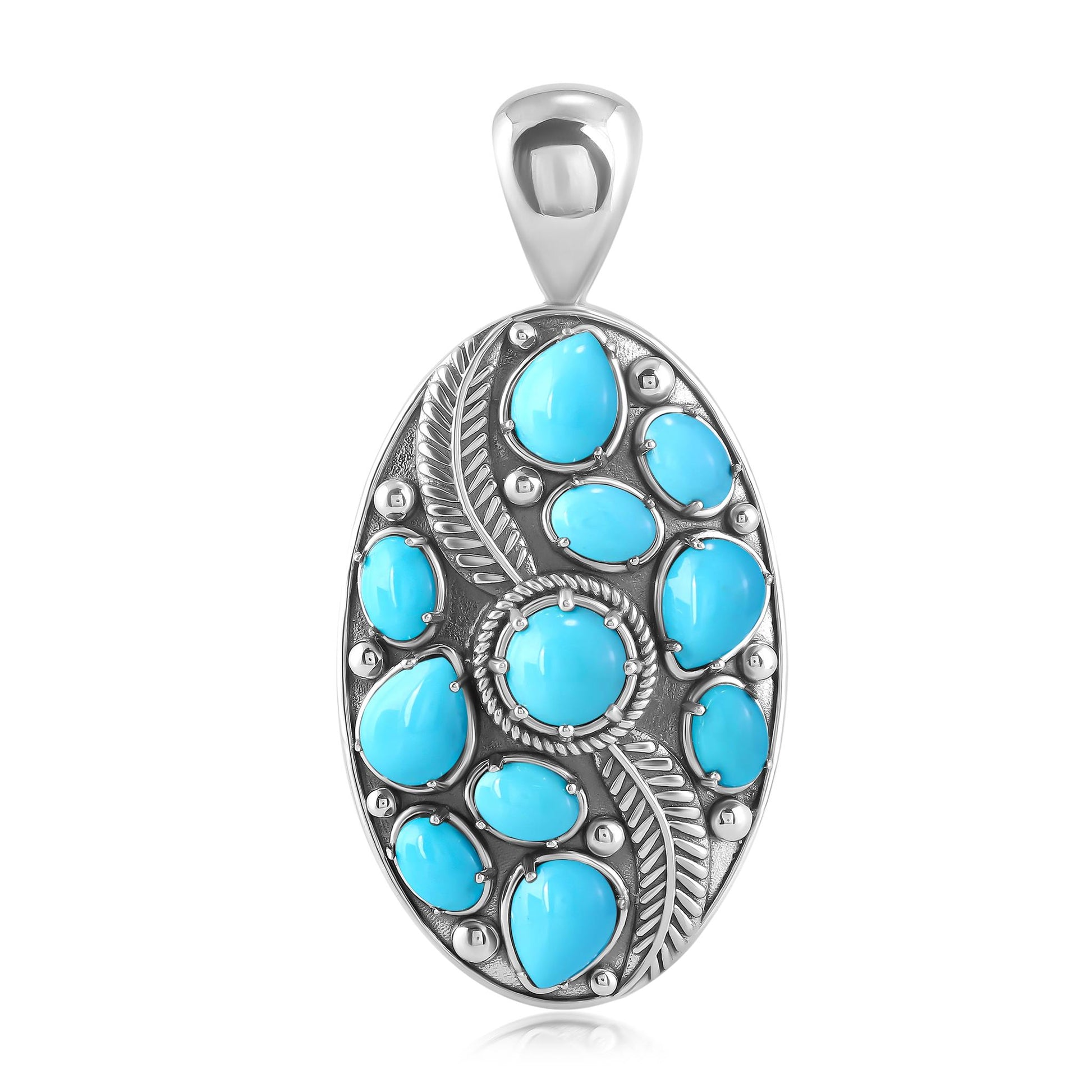 EXCLUSIVELY OURS! Sterling Silver Kingman Turquoise Oval Leaf Pendant Enhancer