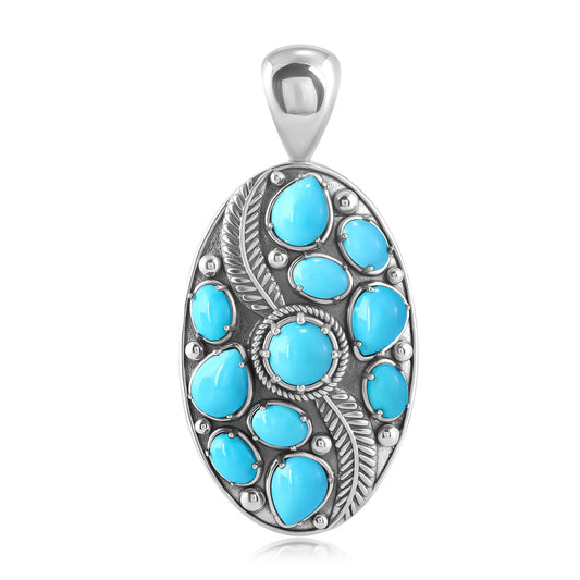 EXCLUSIVELY OURS! Sterling Silver Kingman Turquoise Oval Leaf Pendant Enhancer