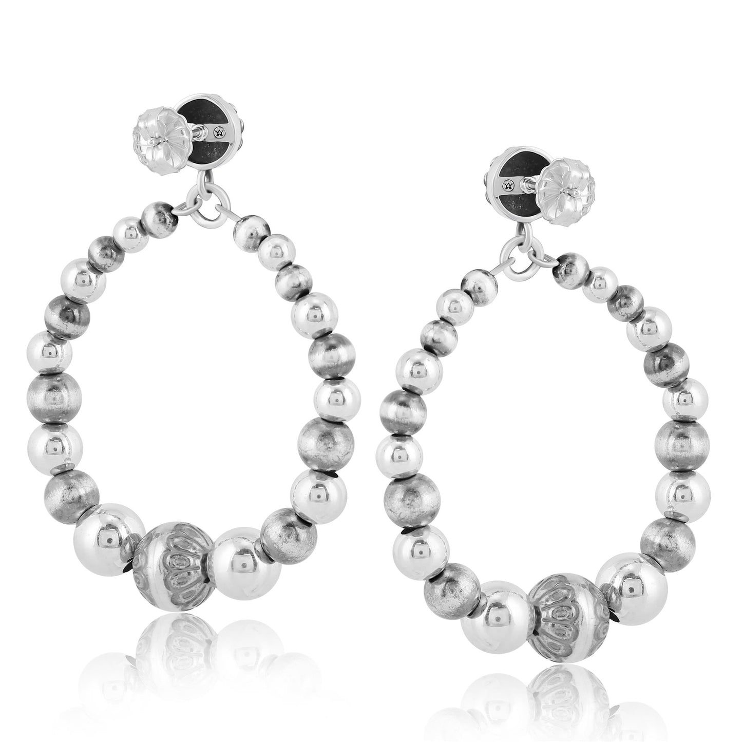 Sterling Silver Graduated Bead Hoop Earrings