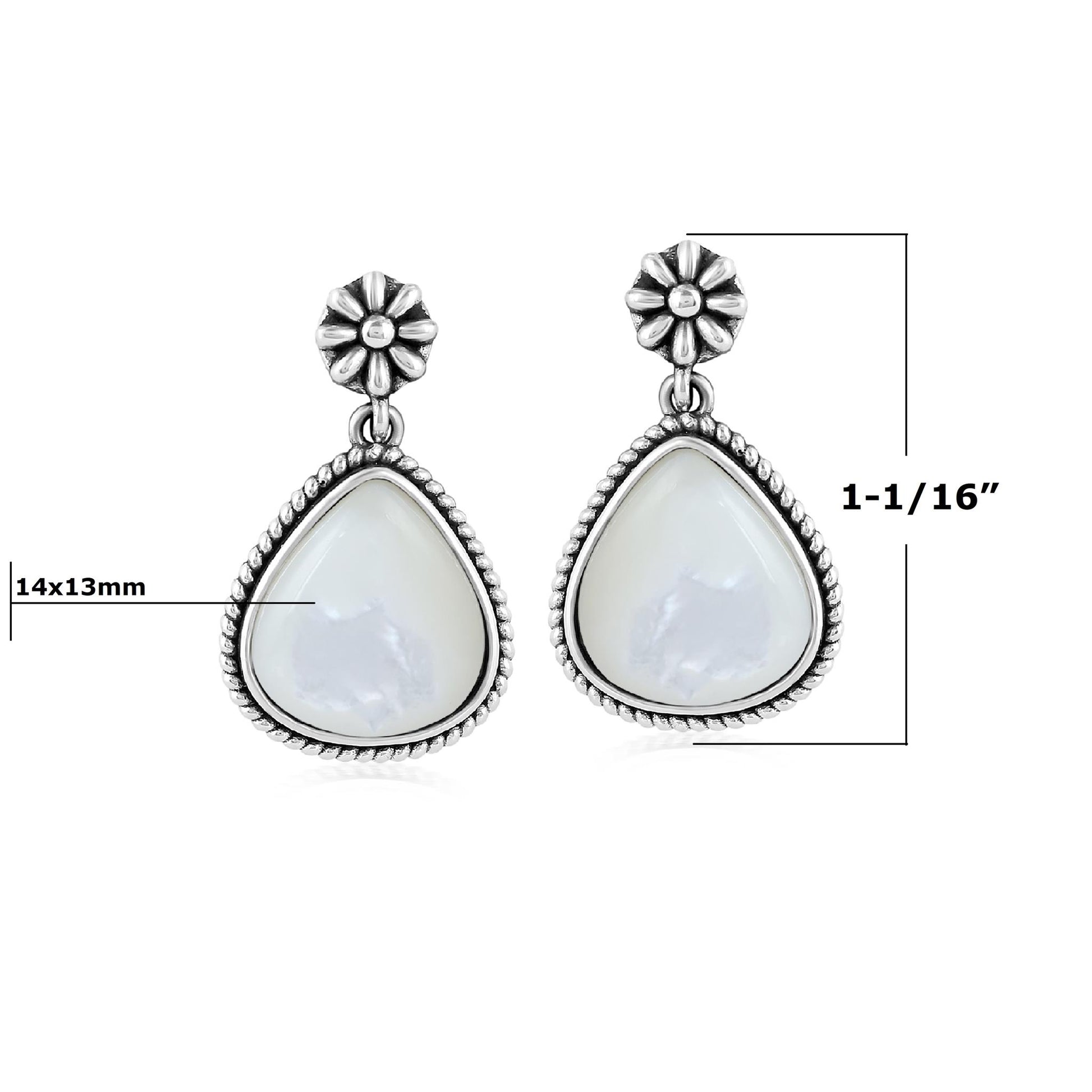 Sterling Silver White Mother of Pearl Trillion Cut Post Earrings