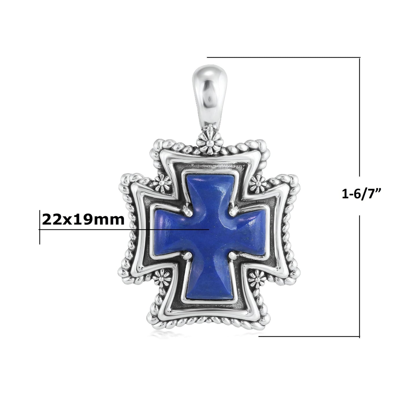 Sterling Silver Lapis Rope Detail Cross Pendant Enhancer