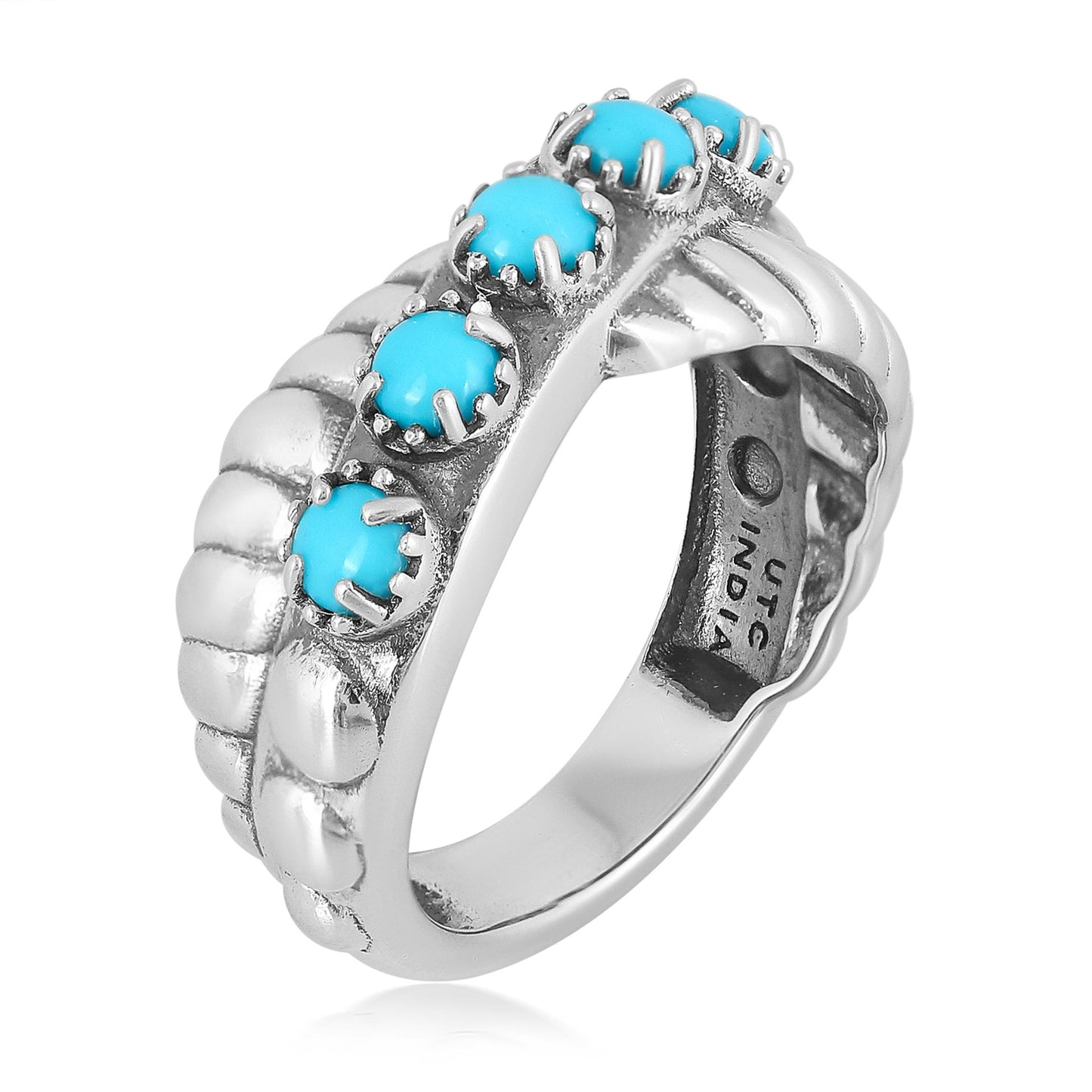 Sterling Silver Sleeping Beauty Turquoise Twist Band Ring