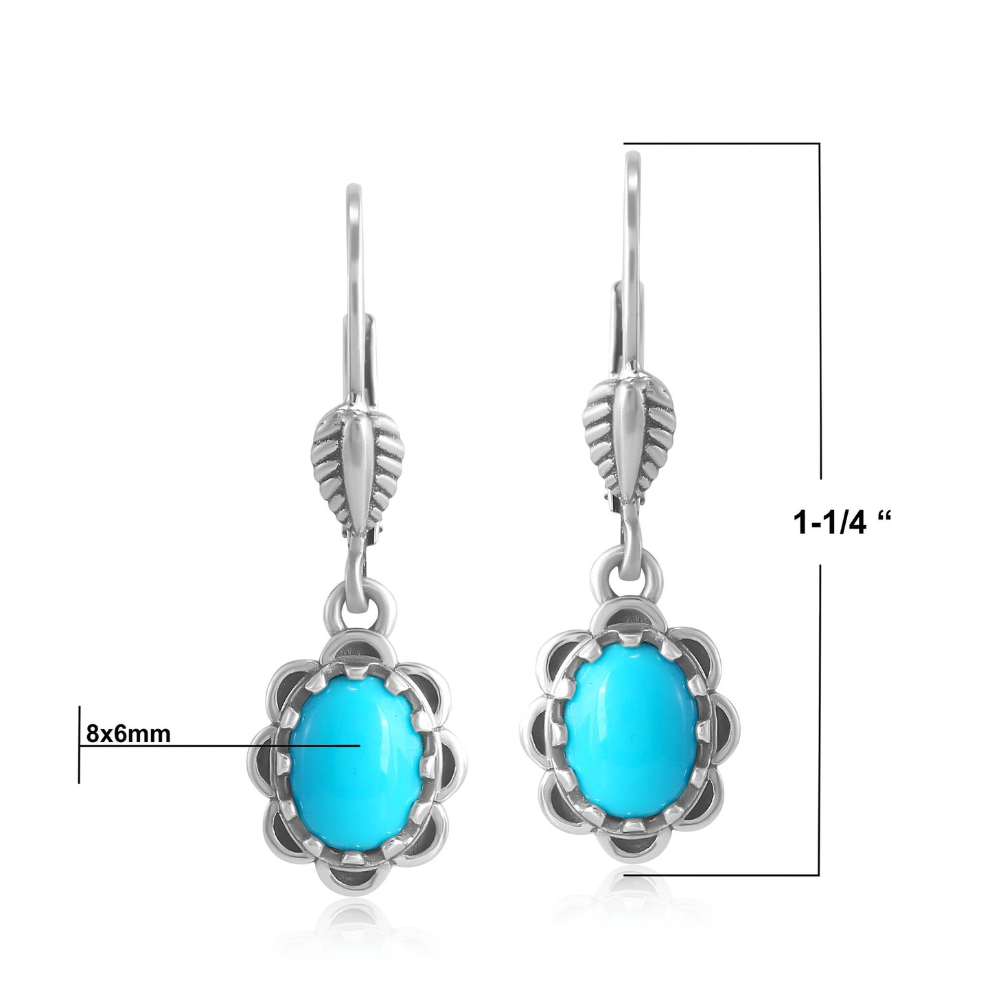 Sterling Silver Kingman Turquoise Concha Lever Back Dangle Earrings