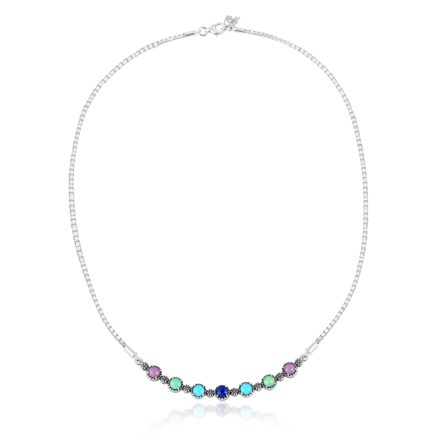 Sterling Silver Phosphosiderite, Turquoise, Variscite and Lapis Friendship Plaque Necklace