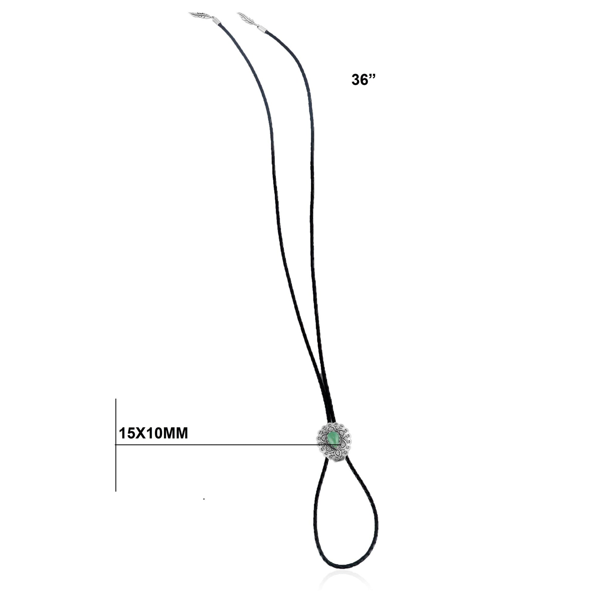 Sterling Silver Green Turquoise Leather Concha Bolo Necklace