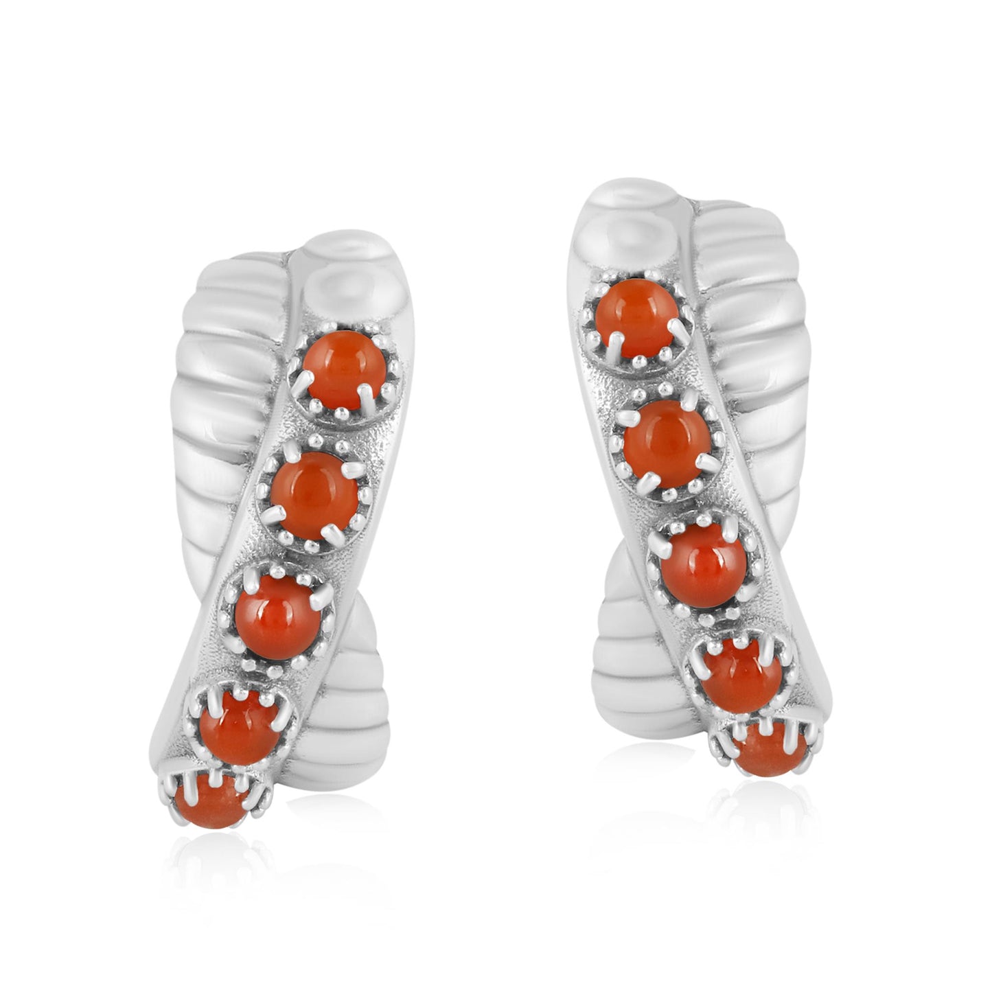 Sterling Silver Red Onyx Twist Hoop Earrings