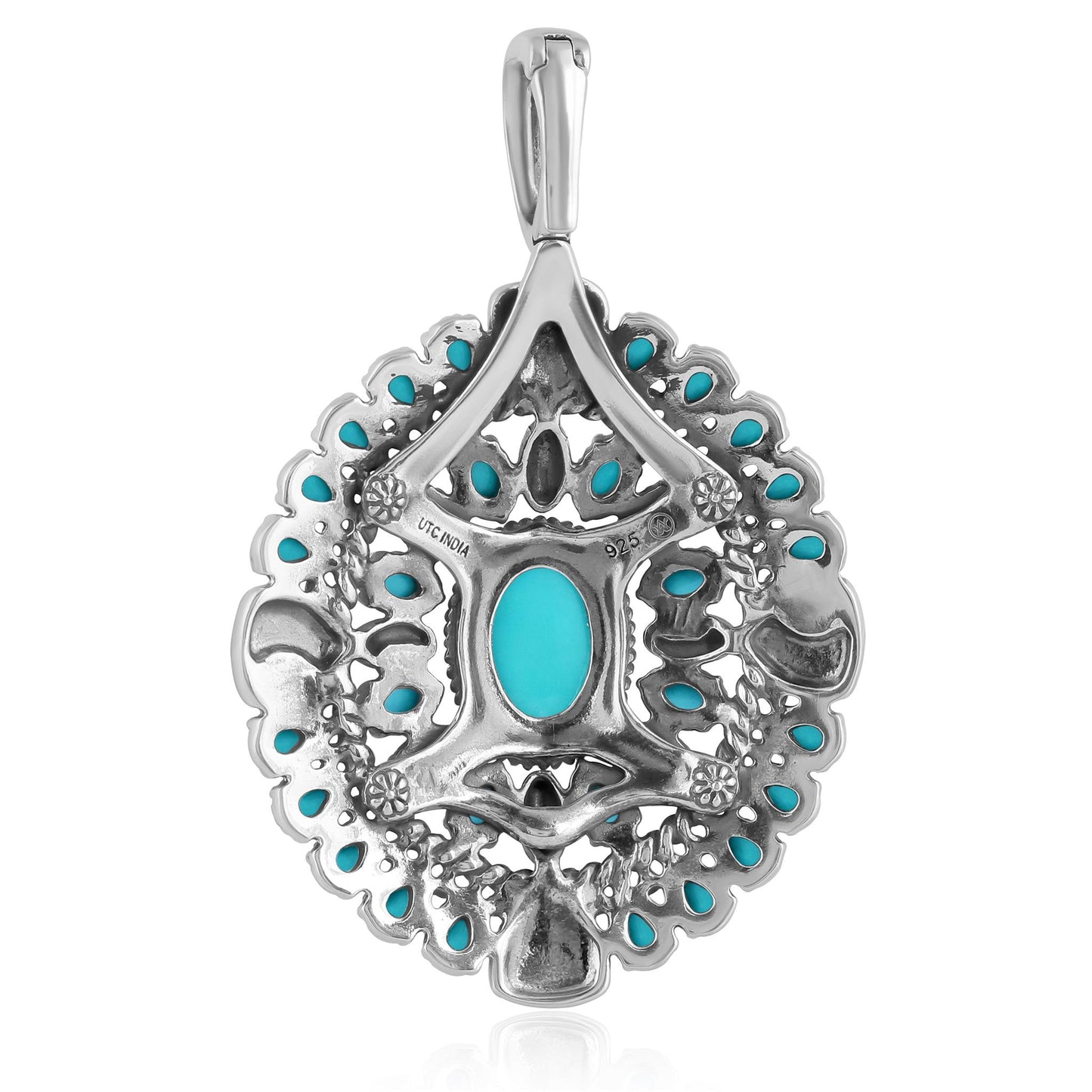EXCLUSIVELY YOURS! Sterling Silver Kingman Turquoise Oval Floral Cluster Pendant Enhancer