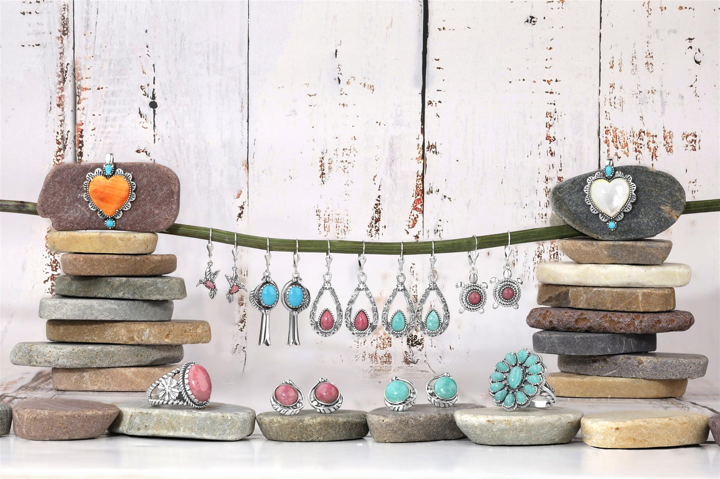 Sterling Silver Kingman Turquoise Gemstone Squash Blossom Dangle Earrings