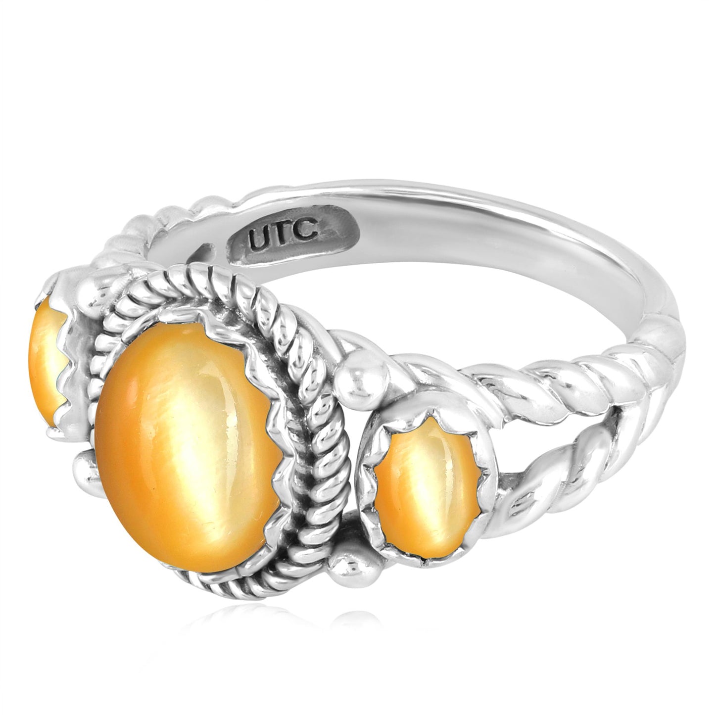 Sterling Silver Yellow Mother of Pearl 3-Stone Ring