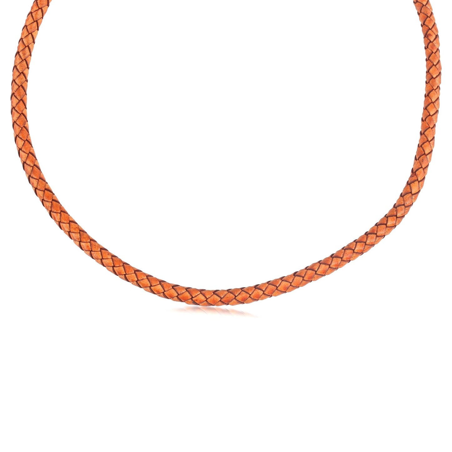 Braided Genuine Antique Orange Leather Sterling Silver Necklace, 17 to 20 Inches
