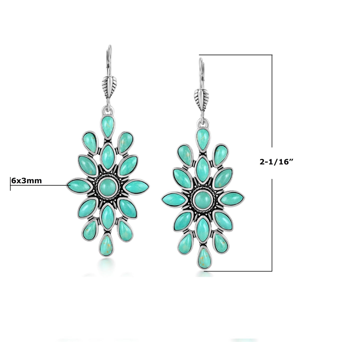 Sterling Silver Green Turquoise Cluster Dangle Earrings