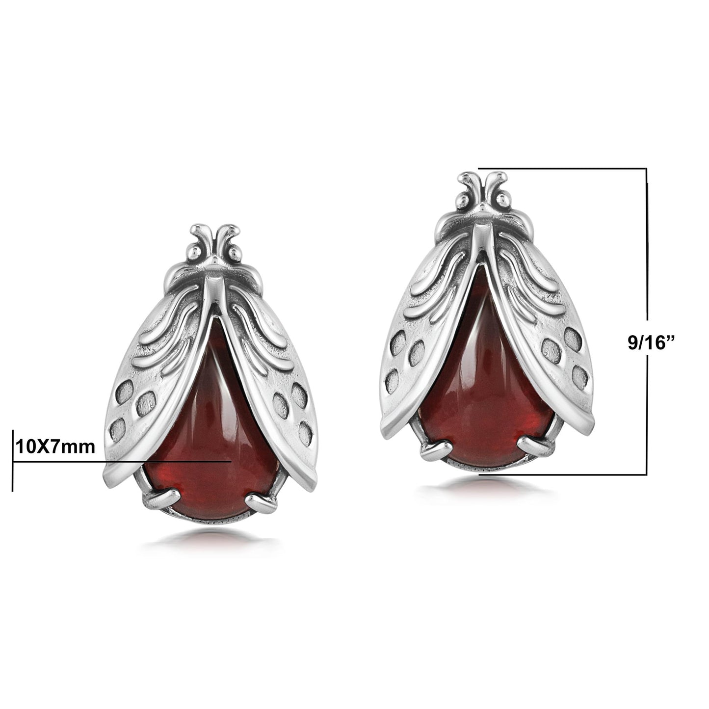 Sterling Silver Red Onyx Ladybug Stud Earrings