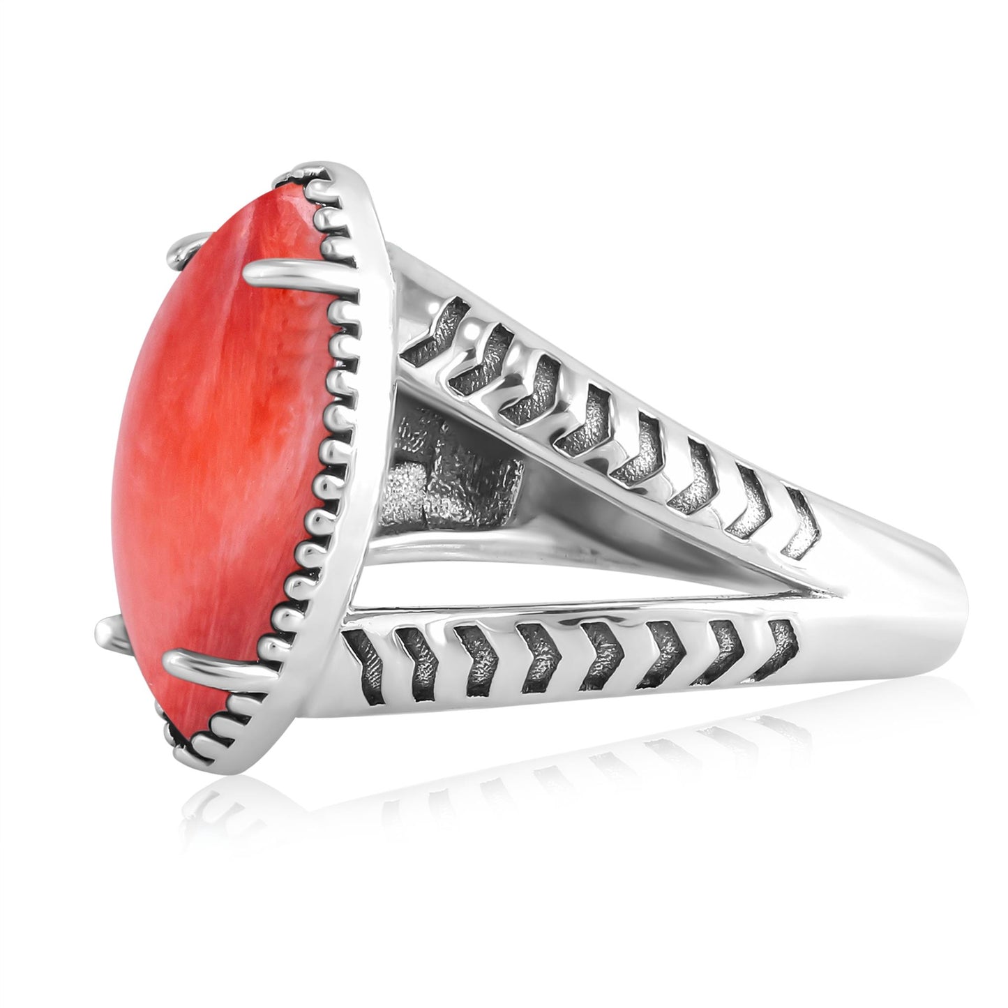 Sterling Silver Red Spiny Oyster Marquise Split Shank Ring