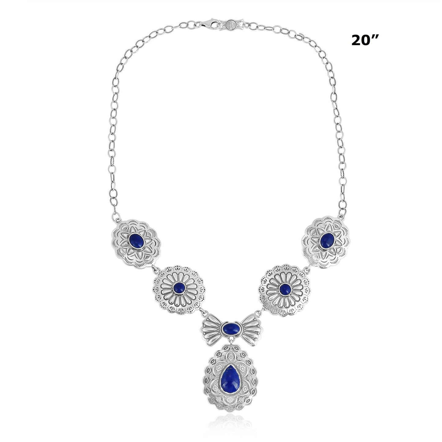 Sterling Silver Lapis Concha Statement Necklace